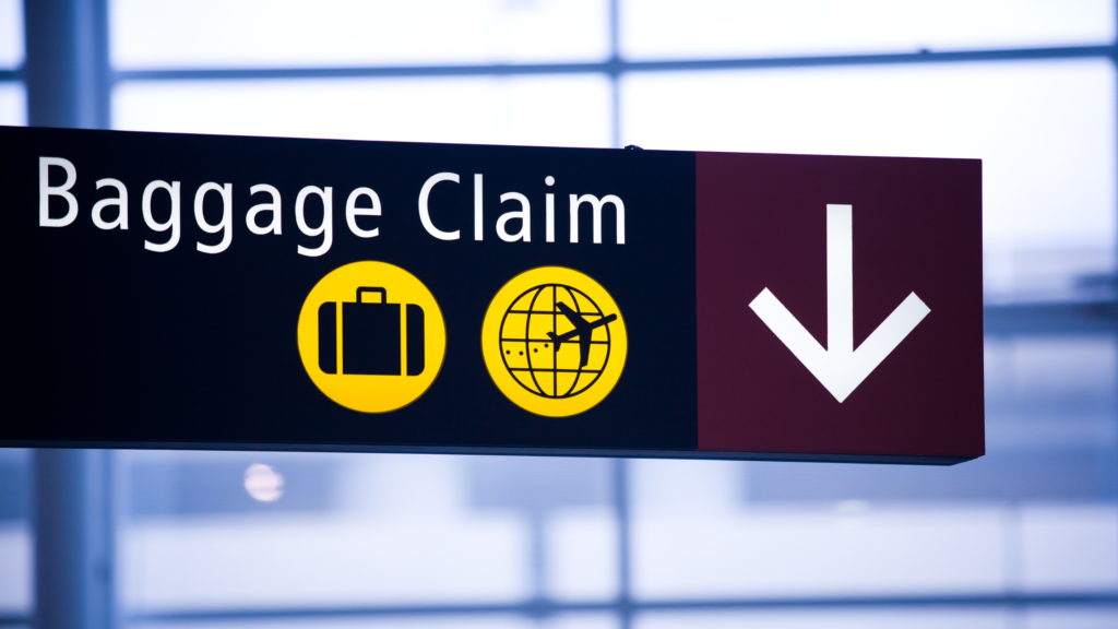 Baggage claim sign at an airport.