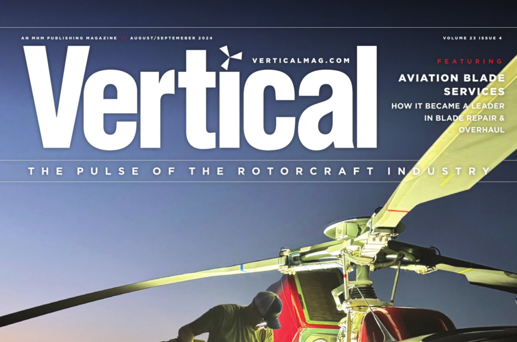 Vertical Magazine cover featuring a helicopter